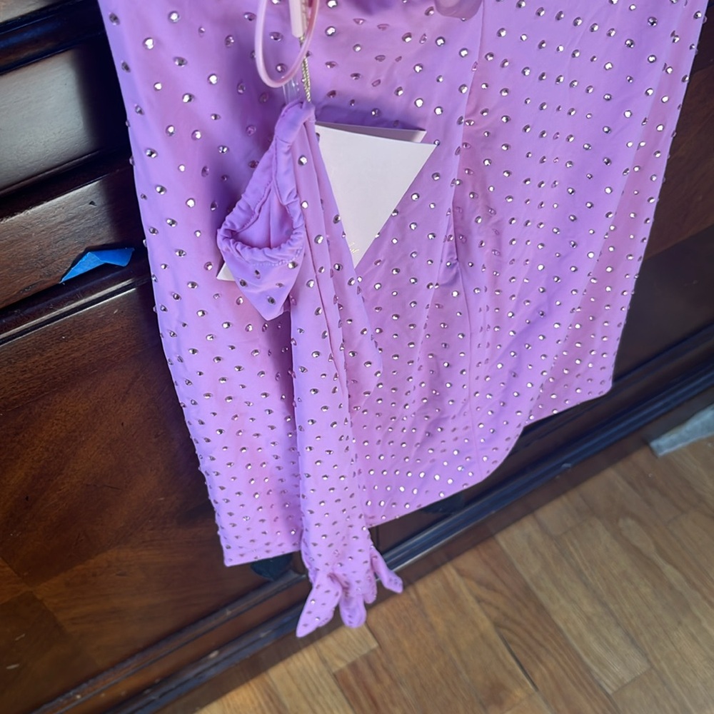 Nana Jaqueline nwt lilac gem dress with back bow and 2 gloves - Picture 6 of 12